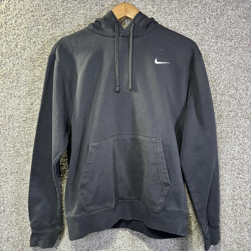 Nike Hoodie Mens Medium Gray Pullover Fleece Swoosh Logo Sweatshirt Casual - Picture 1 of 7